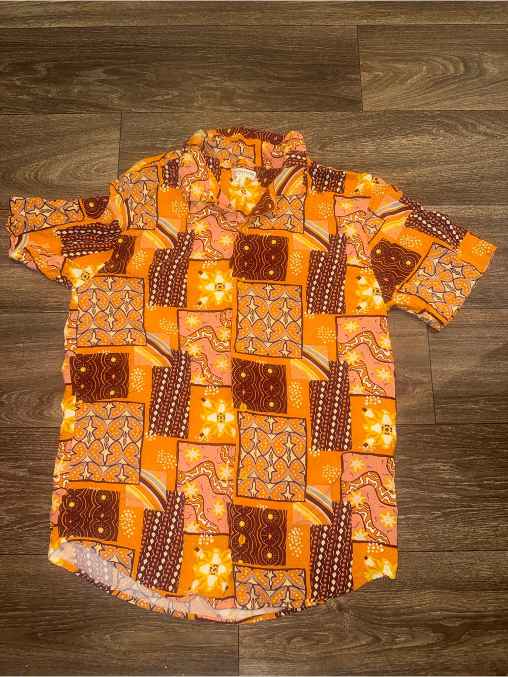 EARTHBOUND Orange Patchwork Short Sleeve Button-Down Shirt